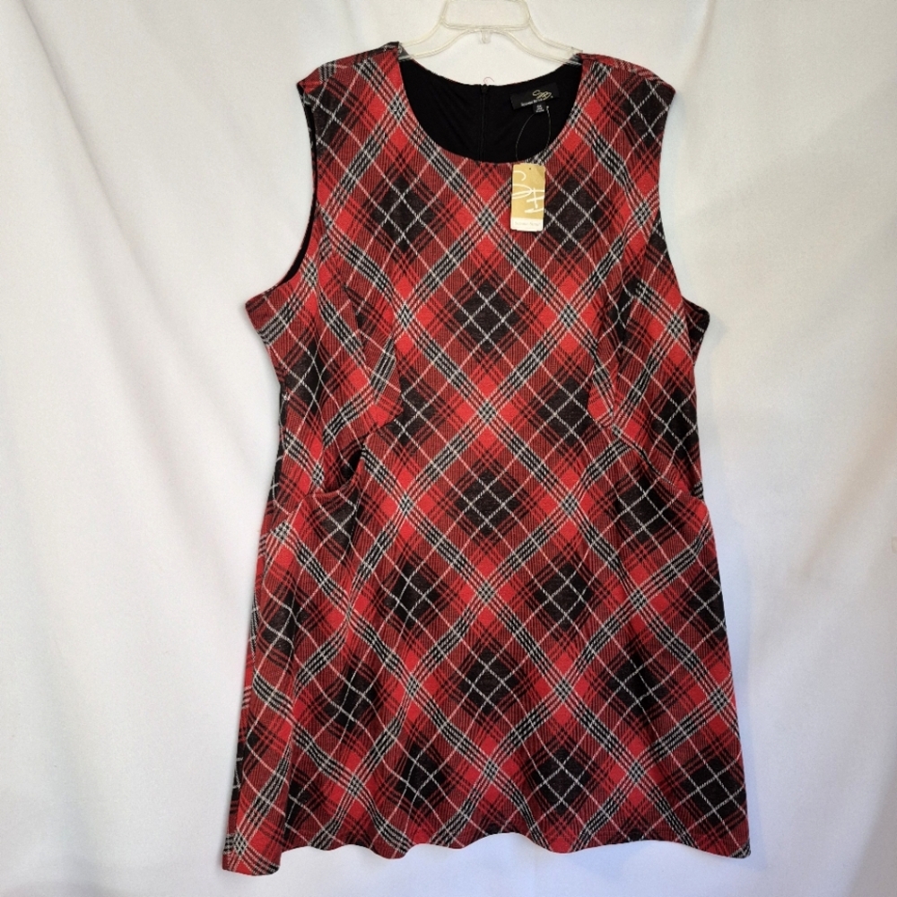 Suzanne Betro NWT Women's Red Plaid Midi Dress Plus  Sz 4X